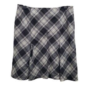 Anne Klein Woman's‎ Black Gray Plaid 100% Wool Pleated Mini Skirt Plus Size 14